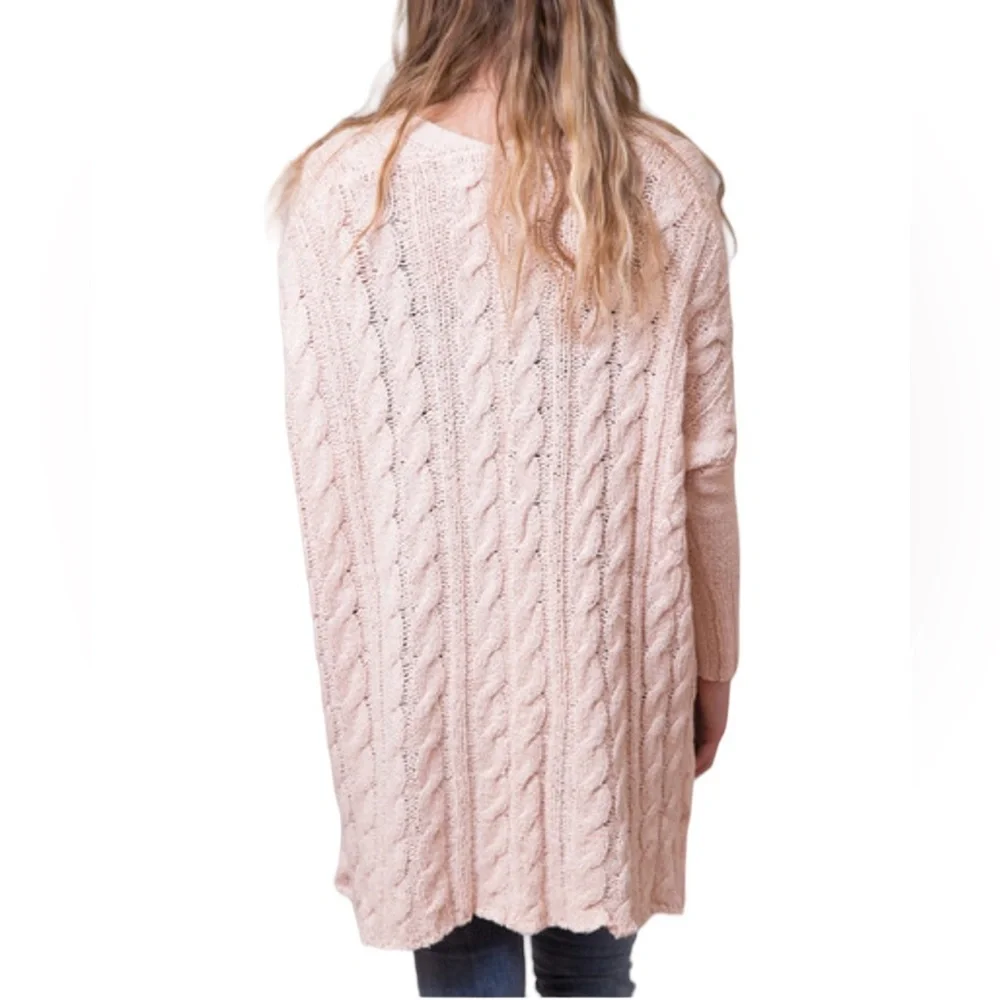 FREE PEOPLE: Easy Cable Pink Sweater -Size Large